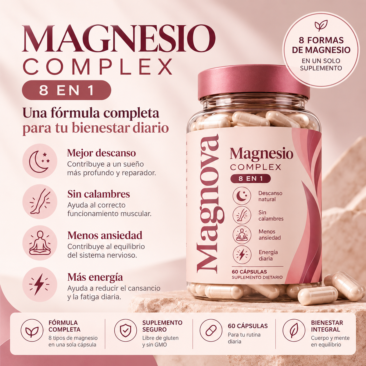 MAGNOVA® | Magnesio Complex 8 en 1 — 60 cápsulas